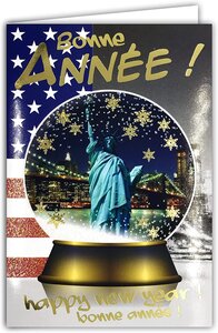 Carte paillettes bonne année happy new year doré avec enveloppe meilleurs vœux