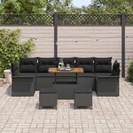 vidaXL Ensemble de canapé de jardin 10 Pièces Noir polyrotin