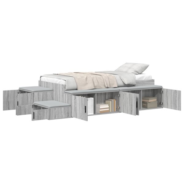 vidaXL Cadre de lit de rangement Gris Sonoma 75x190 cm