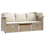 vidaXL Canapé de jardin 3 places avec auvent et tabourets beige rotin