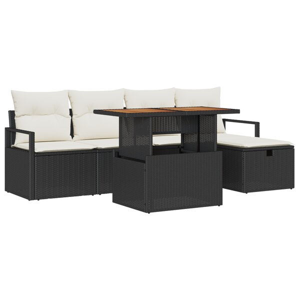 Set de Canapé de Jardin 6 Pièces avec Coussins Noir Rattan