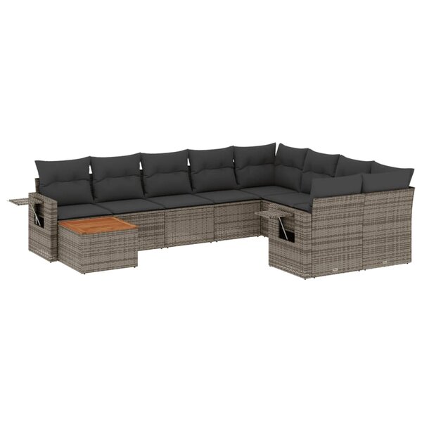 vidaXL Salon de jardin avec coussins 10 Pièces gris résine tressée