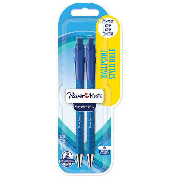 Paper mate flexgrip ultra - 2 stylos bille rétractables - bleu - pointe 1.0mm - sous blister