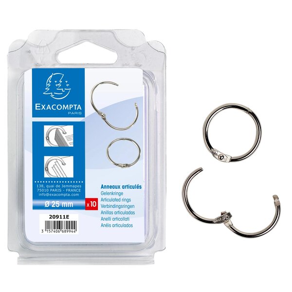 Blister De 10 Anneaux Articulés - Diamètre 25mm - X 10 - Exacompta