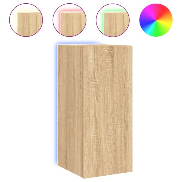 vidaXL Meuble TV mural avec lumières LED chêne sonoma 30 5x35x70 cm