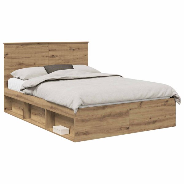 vidaXL Cadre de lit Chêne artisan 135 x 190 cm Bois de pin massif
