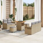 Set de Sofa de Jardin vidaXL 8 Pièces avec Coussins Beige Rattan Poly Acacia