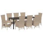 vidaXL Ensemble de salle à manger de jardin 9 pièces avec coussins beige poly rotin