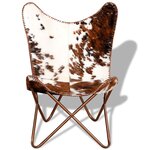 vidaXL Chaise papillon marron et blanc cuir de vache