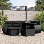 vidaXL Salon de jardin 7 Pièces avec coussins noir résine tressée