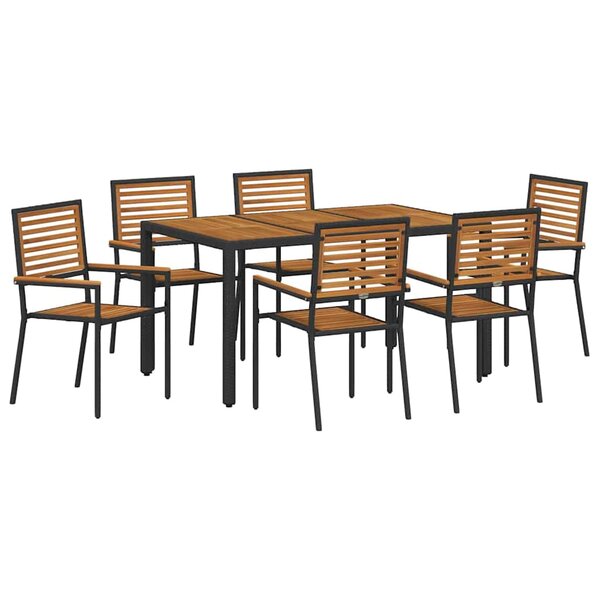 vidaXL Ensemble de salle à manger pour jardin 7 Pièces Noir