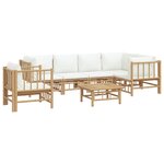 Salon de jardin meuble d'extérieur ensemble de mobilier 7 pièces avec coussins blanc crème bambou 02_0017084