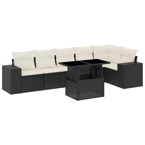 vidaXL Salon de jardin 7 Pièces avec coussins noir résine tressée