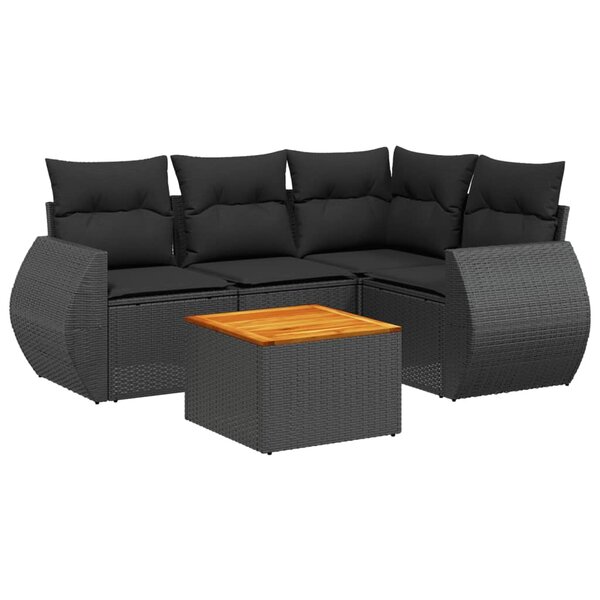 vidaXL Salon de jardin 5 Pièces avec coussins noir résine tressée