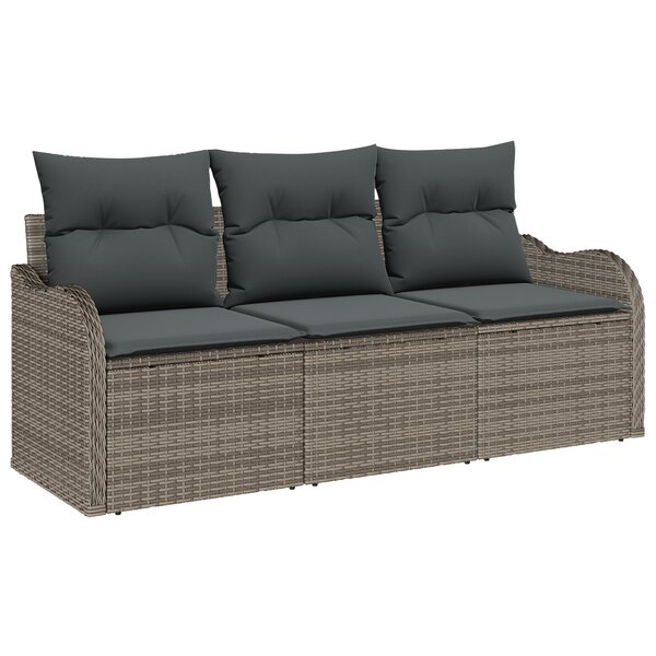 Ensemble de Canapé de Jardin 3 Pièces avec Coussins Gris Poly Rattan