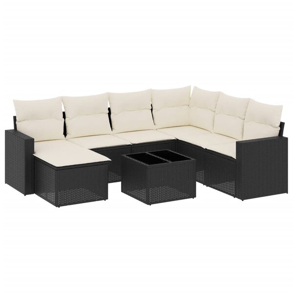 vidaXL Salon de jardin 8 Pièces avec coussins noir résine tressée