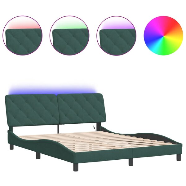 vidaXL Cadre de lit avec lumières LED vert foncé 160x200 cm velours
