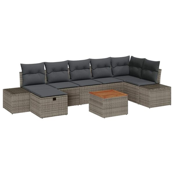 vidaXL Ensemble de canapé de jardin avec coussin 8 Pièces Gris Poly rotin