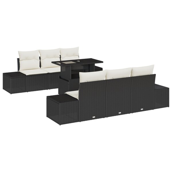 vidaXL Set de canapé de jardin 7 pièces avec coussins en poly rotin noir