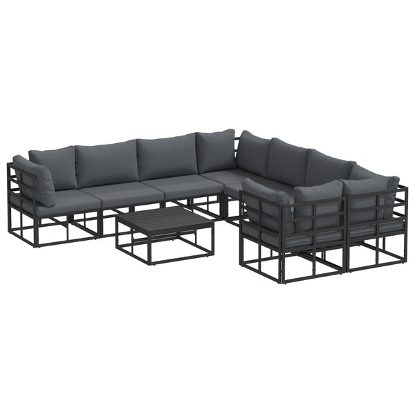 vidaXL Ensemble de canapé de jardin avec coussin 9 Pièces Noir Aluminium