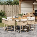 vidaXL Ensemble à manger de jardin et coussins 9 Pièces beige Poly rotin