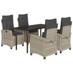 vidaXL Ensemble à manger de jardin et coussins 5 Pièces gris clair rotin