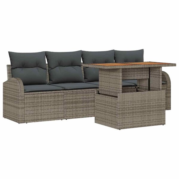 vidaXL Ensemble de canapé de jardin 5 Pièces Gris Poly rotin