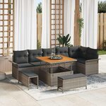 vidaXL Ensemble de canapé de jardin 9 Pièces Gris polyrotin