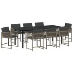 vidaXL Set de Salle à Manger de Jardin 9 pièces avec Coussins Gris Poly Rattan