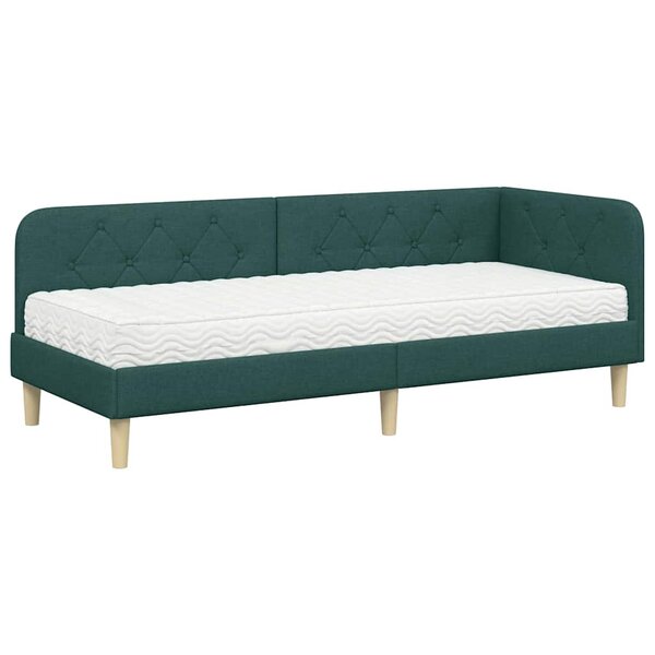vidaXL Cadre de lit d'angle avec matelas Vert foncé 80 x 200 cm tissu