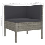 vidaXL Salon de jardin 8 Pièces avec coussins résine tressée gris