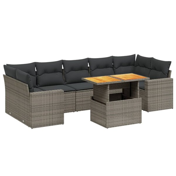 vidaXL Salon de jardin 8 Pièces avec coussins gris résine tressée
