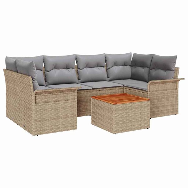 vidaXL Ensemble de canapé de jardin 7 Pièces Beige Poly rotin