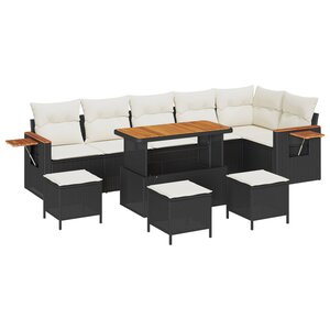 vidaXL Ensemble de canapé de jardin 10 Pièces Noir polyrotin