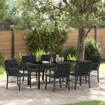 vidaXL Ensemble de Salle à Manger de Jardin de 7 Pièces avec Coussins Noir Poly Rattan