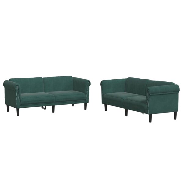 vidaXL Ensemble de canapés 2 Pièces vert foncé velours