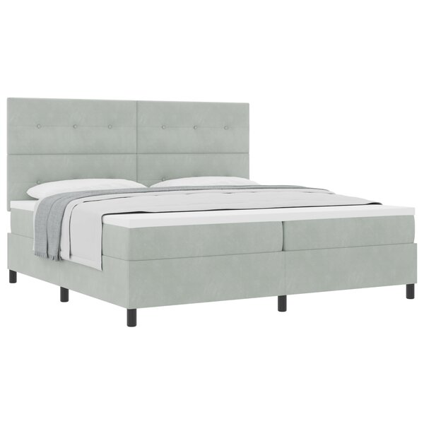 Lit Box Spring avec Matelas gris clair 200x200 cm en Velours