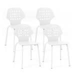 Lot de 4 chaises de salle à manger en métal chaise de cuisine moderne avec dossier creux et pieds chaise d'invité sans accoudoirs blanc 20_0008797