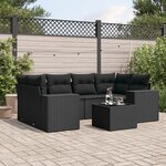 vidaXL Salon de jardin 7 Pièces avec coussins noir résine tressée