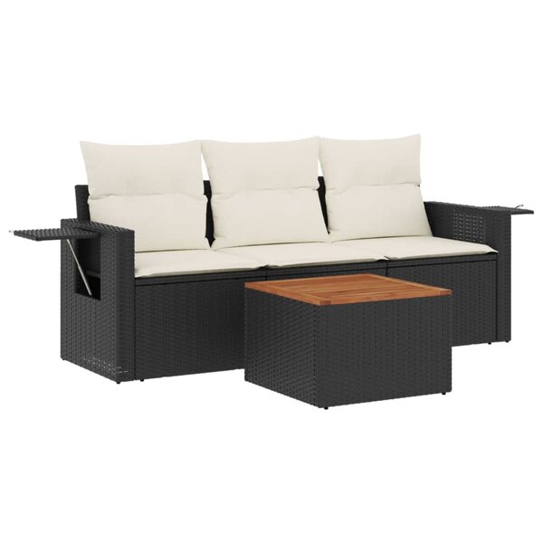 vidaXL Salon de jardin 4 Pièces avec coussins noir résine tressée