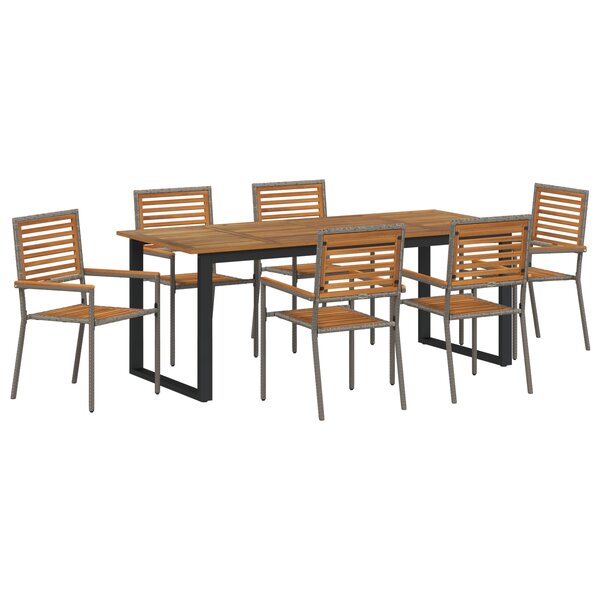 Ensemble de salle à manger de jardin 7 pièces Gris Poly Rattan Acacia