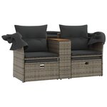 vidaXL Canapé de jardin 2 places avec auvent et tabourets gris rotin