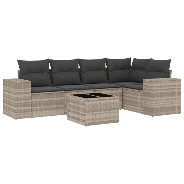 vidaXL Salon de jardin 6 Pièces avec coussins gris clair résine tressée