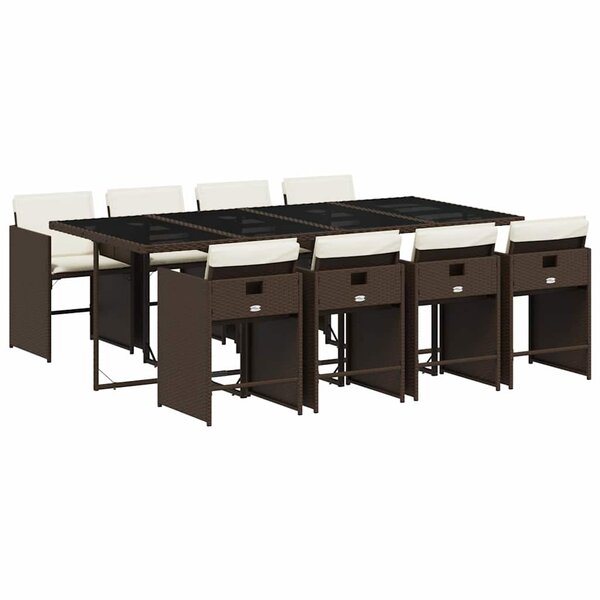 vidaXL Ensemble à manger de jardin et coussins 9 Pièces marron poly rotin