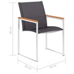 vidaXL Chaises de jardin lot de 4 Textilène et acier inoxydable Gris