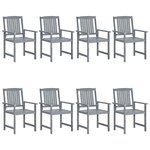 vidaXL Chaises de jardin et coussins lot de 8 Bois acacia solide Gris