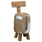 vidaXL Tabouret cuir de chèvre et Bois de teck solide