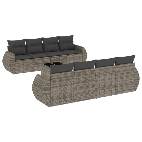 vidaXL Salon de jardin 9 Pièces avec coussins gris résine tressée