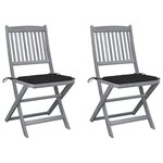 vidaXL Chaises pliables d'extérieur lot de 2 et coussins Bois d'acacia