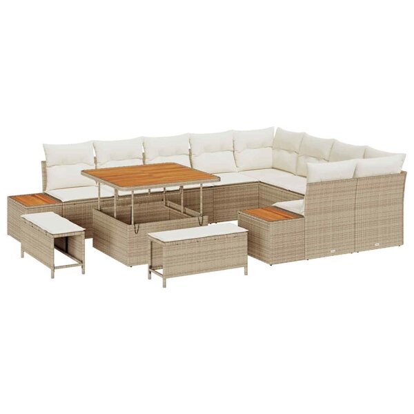vidaXL Ensemble de canapé de jardin 12 Pièces Beige Poly rotin